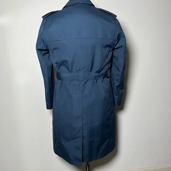 Misty Harbor Trench Coat Mens 42 Regular Blue Solid Double Breasted Belted - Picture 3 of 7